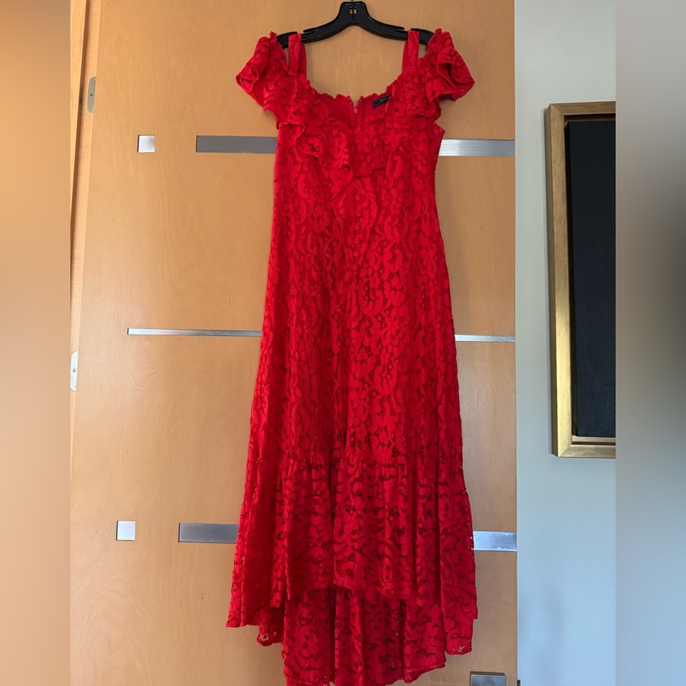 BCBGMaxAzria Vibrant Red Lace High Low Dress